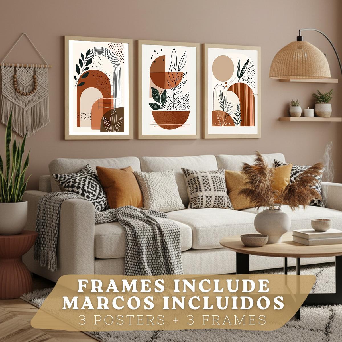 POSTER 3er Kunstdruck-Set Wandbilder Abstrakt Floral modern Wohnzimmer Deko, Schlafzimmer, Küche, Badezimmer Rahmenlos A3 - Beige, Papier (29.7/1/42cm) - Nacnic