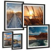BILDER SET 5er Set - 50x50 cm & 20x30 cm & 40x60 cm Schwarzer Rahmen - Leuchtturm-Grassteg - Schwarz, Kunststoff (40/60cm) - TULUP
