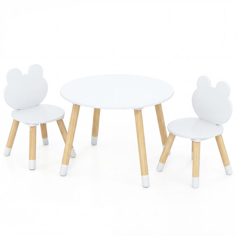 KINDERTISCH mit stuhl weiß(3-tlg) - Weiß/Naturfarben, Holzwerkstoff (60/44/60cm) - COSTWAY