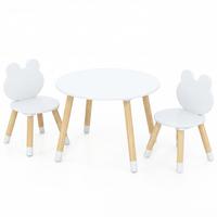 KINDERTISCH mit stuhl weiß(3-tlg) - Weiß/Naturfarben, Holzwerkstoff (60/44/60cm) - COSTWAY