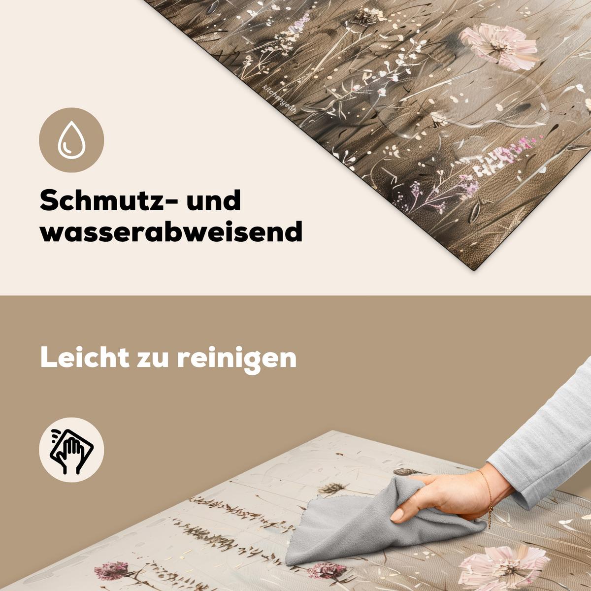 HERDABDECKPLATTE Blumen - Beige - Trockenblumen Induktionsmatte 78x78 cm - Beige, Kunststoff (78/78/0.2cm) - MuchoWow