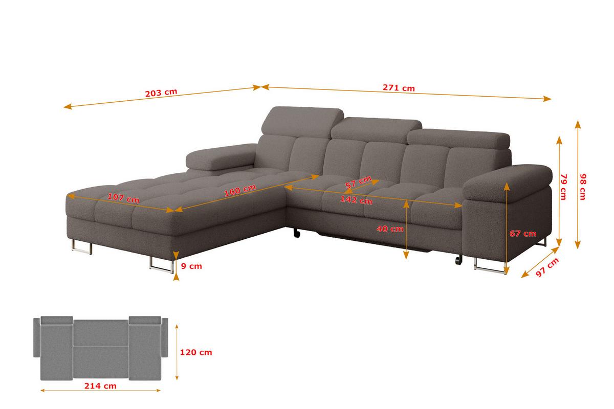 ECKSOFA mit Schlaffunktion Ottomane Links 271x203x79 Braun Bouclé - Dunkelbraun, Holzwerkstoff/Textil (271/203cm) - ALTDECOR