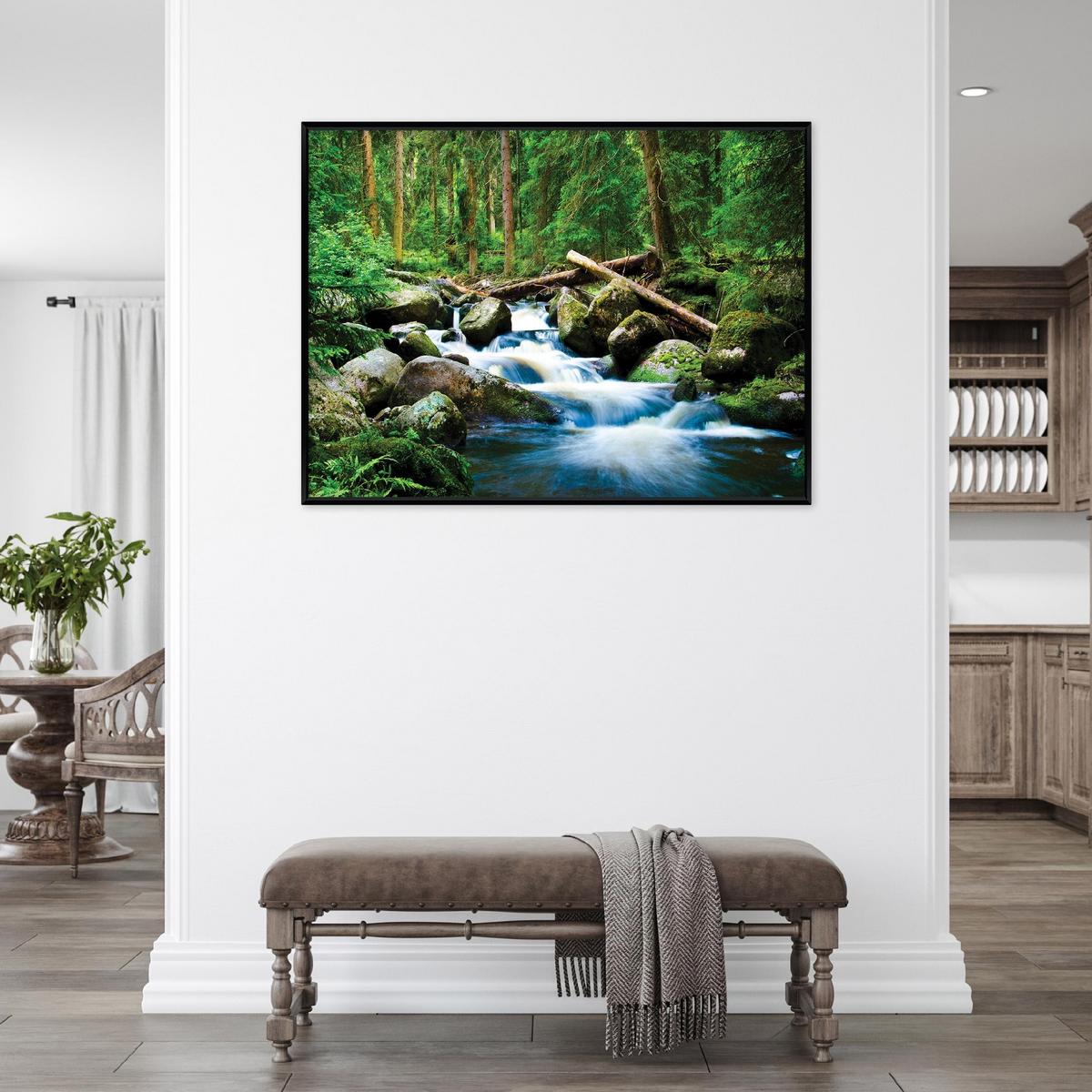 BILDER mit Rahmen Wald Fluss Grün 120x80 cm - Multicolor, Holzwerkstoff (120/80cm) - Wallarena