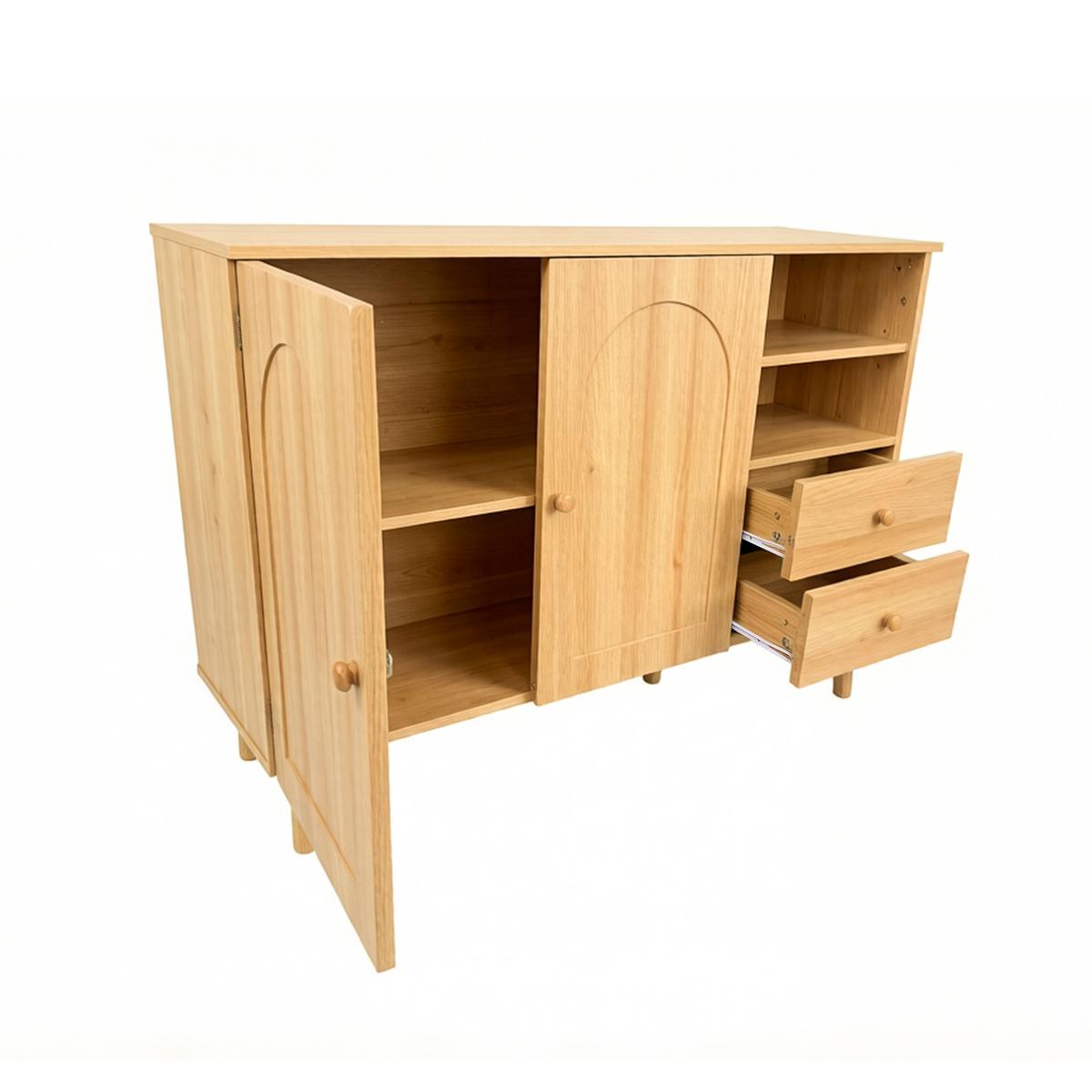 SIDEBOARD 118cm mit gewölbten Türen, 2 Schubladen, für Wohnzimmer - Naturfarben, Holzwerkstoff (118/82/35cm) - Urban Meuble