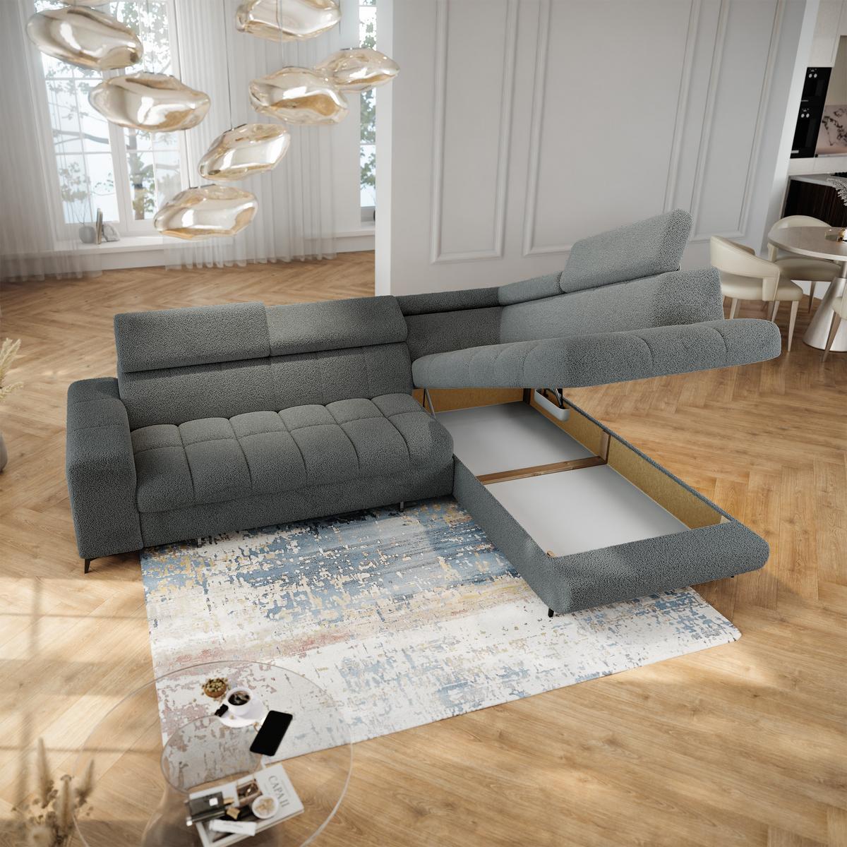 ECKSOFA MORIVA Q R-S Grau Boucle-Stoff mit Schlaffunktion - Grau, Holzwerkstoff/Textil (253/190cm) - MASSENO