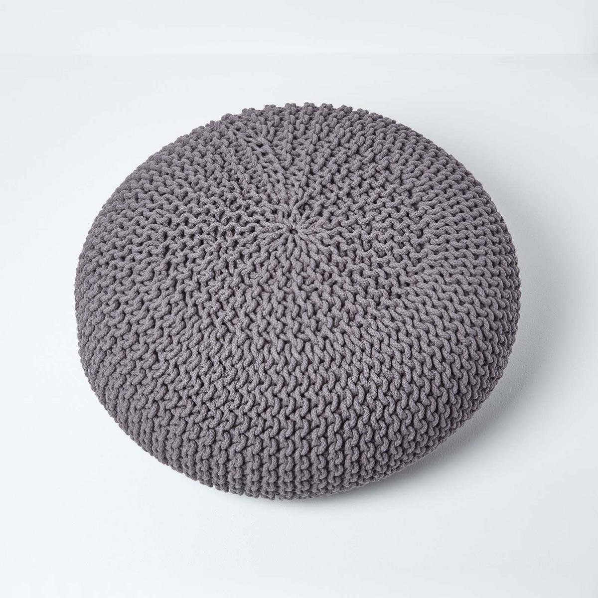 STRICK-POUF grau, Bodenkissen rund 70/70/23 cm - Grau, Textil (70/23/70cm) - Homescapes