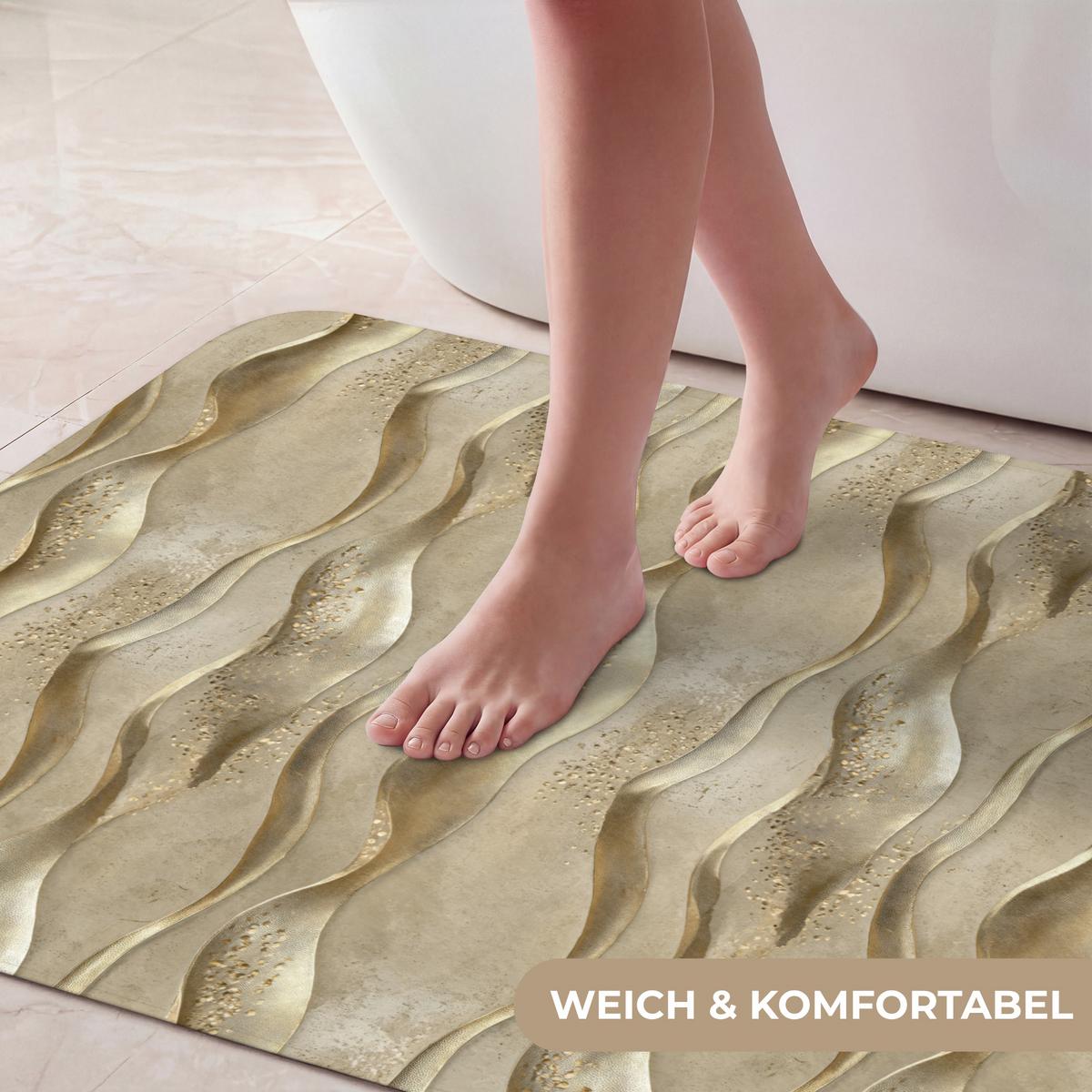BADEMATTE Wellen - Muster - Gold 60x90 cm - Messingfarben, Textil (60/90cm) - OnlyWow