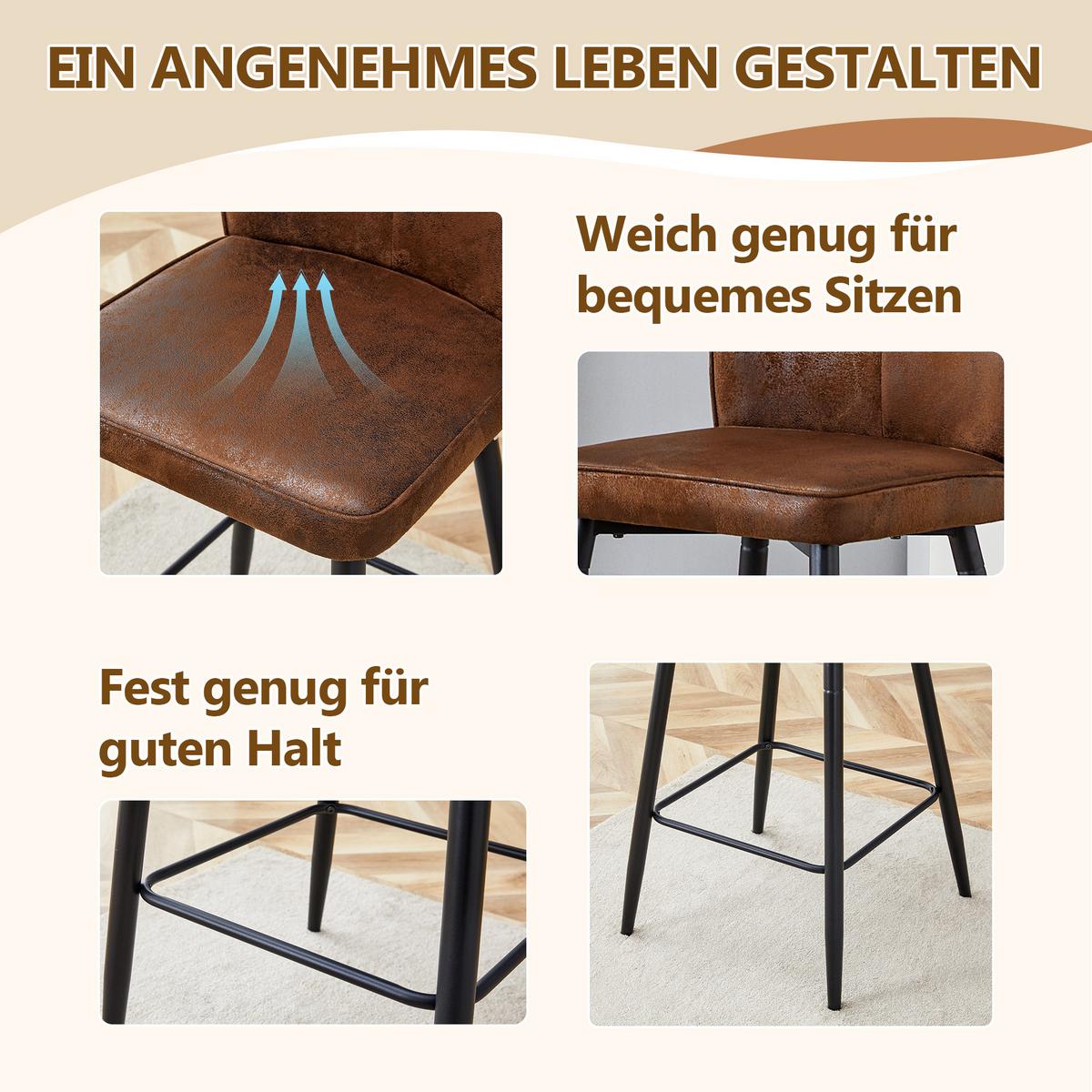 BARSTUHL 2er Set Braun in Vintage-Optik - Braun, Textil (44/101/44cm) - Urban Meuble