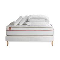 BETT Le Paisible Memory-Schaum 140 x 200 cm h1 - Kit Bettgestell Weiß - Mit Kissen und Bettdecke - Beige/Weiß, Karton/Holz (140/200cm) - Marmottes & Co