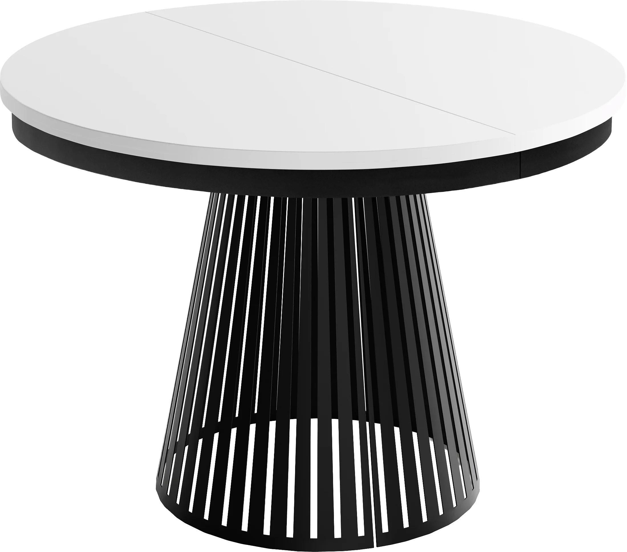 ESSTISCH Naro rund ausziehbar mit Schwarzem Lamellen-Metallgestell, Weiß 120-200/120/76 cm - Schwarz/Weiß, Holzwerkstoff/Metall (120/196/76cm) - WFL GROUP