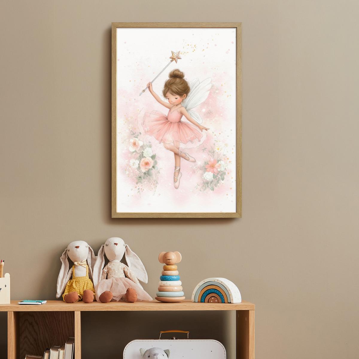 NACHTTISCHLAMPE MIT AKKU Ballerina - Fee - Blumen - Rosa 40x60 cm - Rosa, Holzwerkstoff (8/40/60cm) - OnlyWow