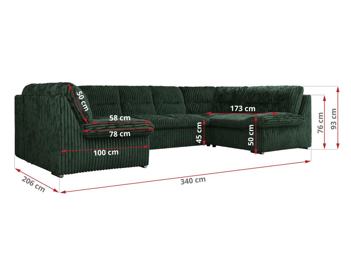 WOHNLANDSCHAFT COMODO U Grün Cord - Silberfarben/Grün, Textil/Metall (340/93/206cm) - MKS