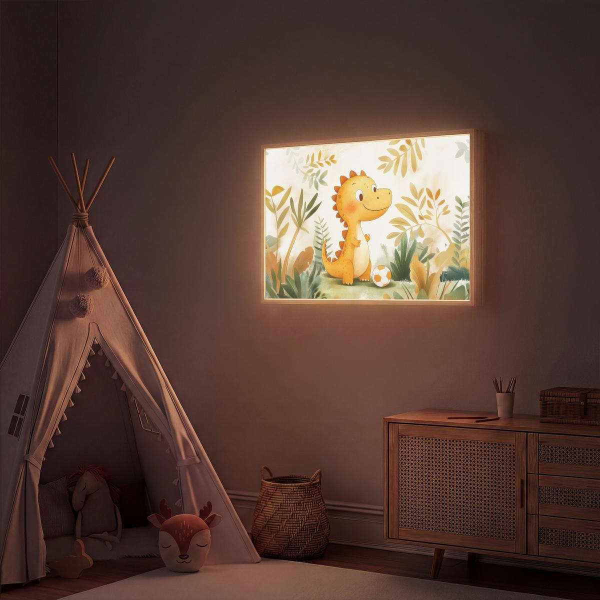 NACHTTISCHLAMPE MIT AKKU Dino - Fußball - Orange 100x70 cm - Beige, Holzwerkstoff (8/100/70cm) - OnlyWow