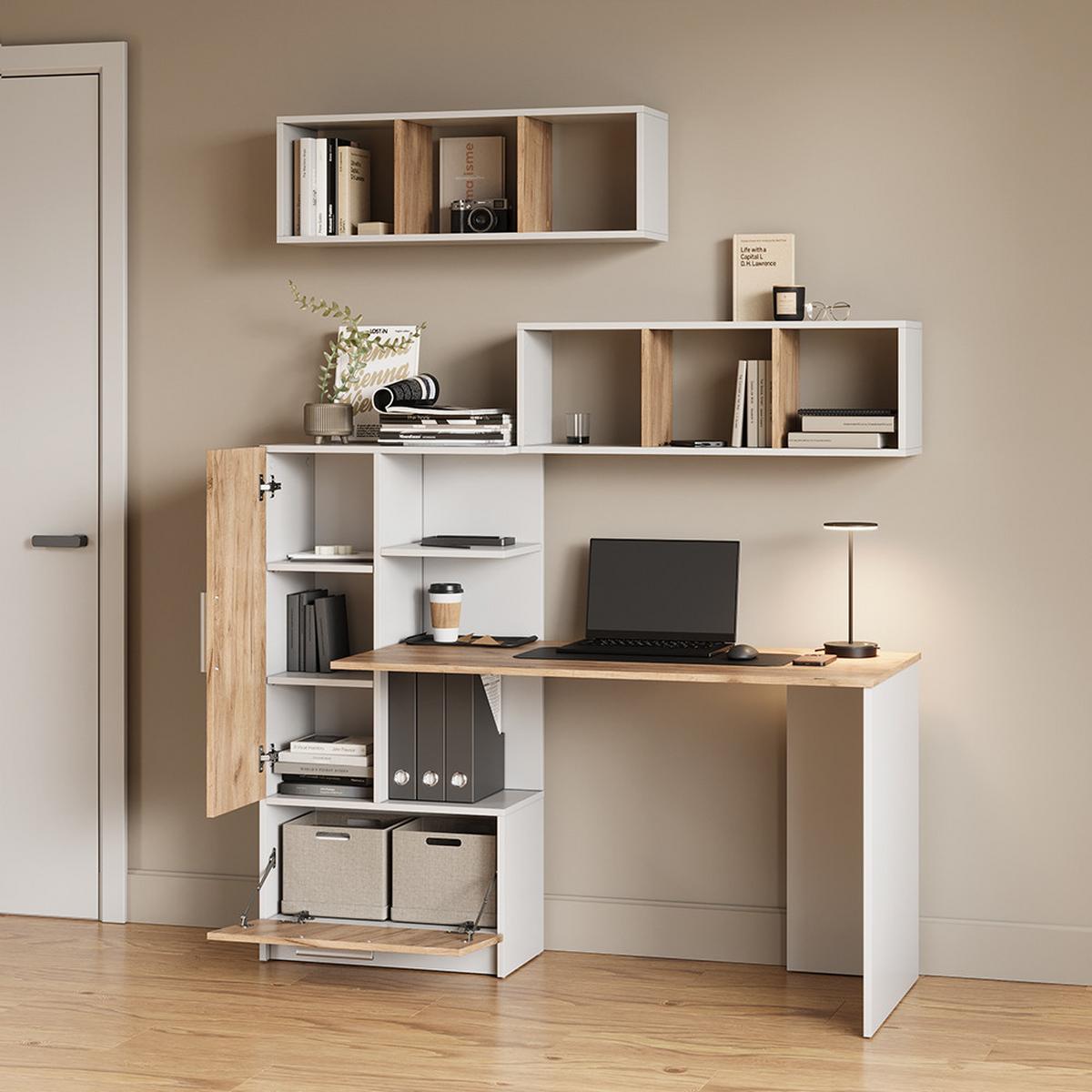 WANDREGAL Lorena Weiß/Goldkraft Eiche 90 x 30 cm 2er Set - Honigeiche/Weiß, Holzwerkstoff (90/30/22cm) - Livinity®