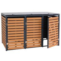 3ER-MÜLLTONNENVERKLEIDUNG Teak Dekor - Teakfarben, Metall (205/119/84cm) - MCW