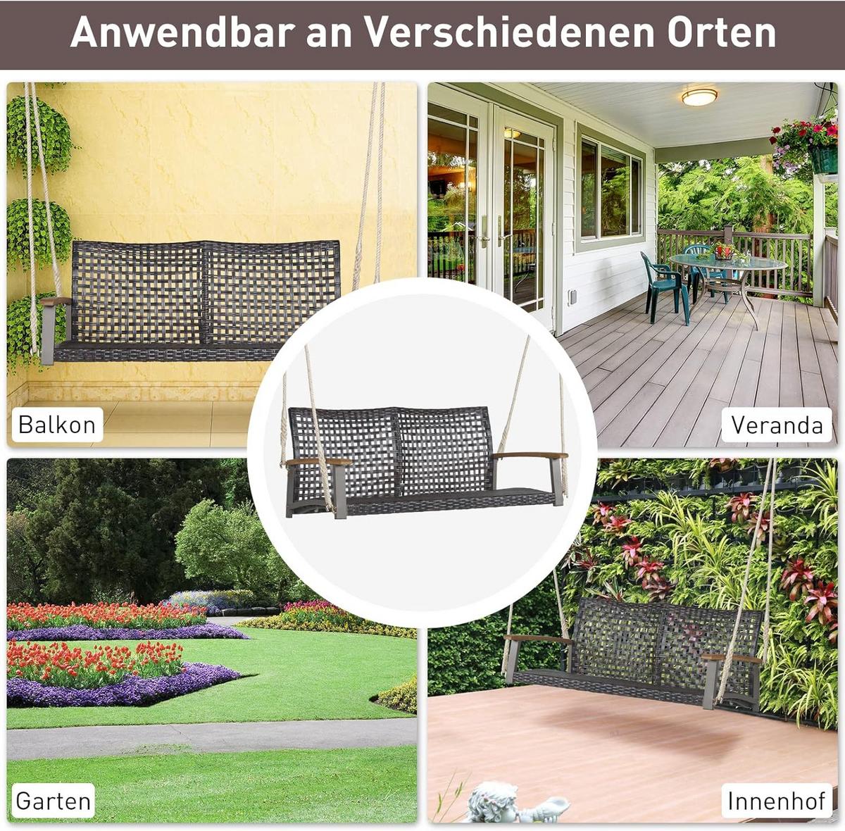 SCHAUKELBANK Braun（2er-Set) - Braun, Naturmaterialen (131/54/68cm) - COSTWAY