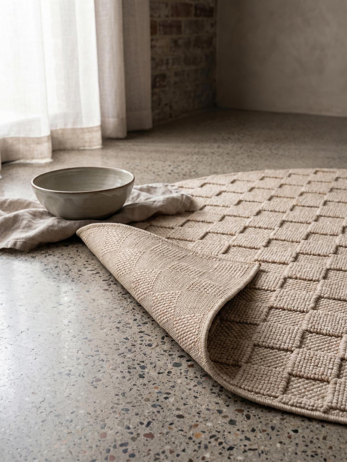 TEPPICH Flachgewebe LANGAU in Beige, mit Schachbrettmuster, Ø 200 cm - Beige, Textil (200/200cm) - KADIMA DESIGN