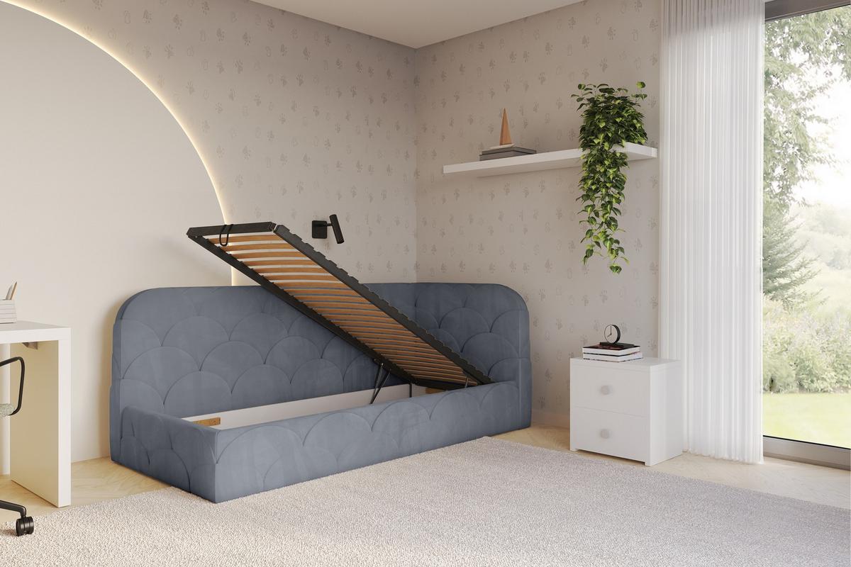 EINZELLBETT Jugendbett mit Bettkasten, Links - ELRY 80x200 Grau - Grau, Holzwerkstoff/Textil (80/200cm) - ALTDECOR