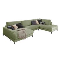 WOHNLANDSCHAFT CARA Grün Cord - Schwarz/Olivgrün, Textil (341/84/223cm) - KAWOLA