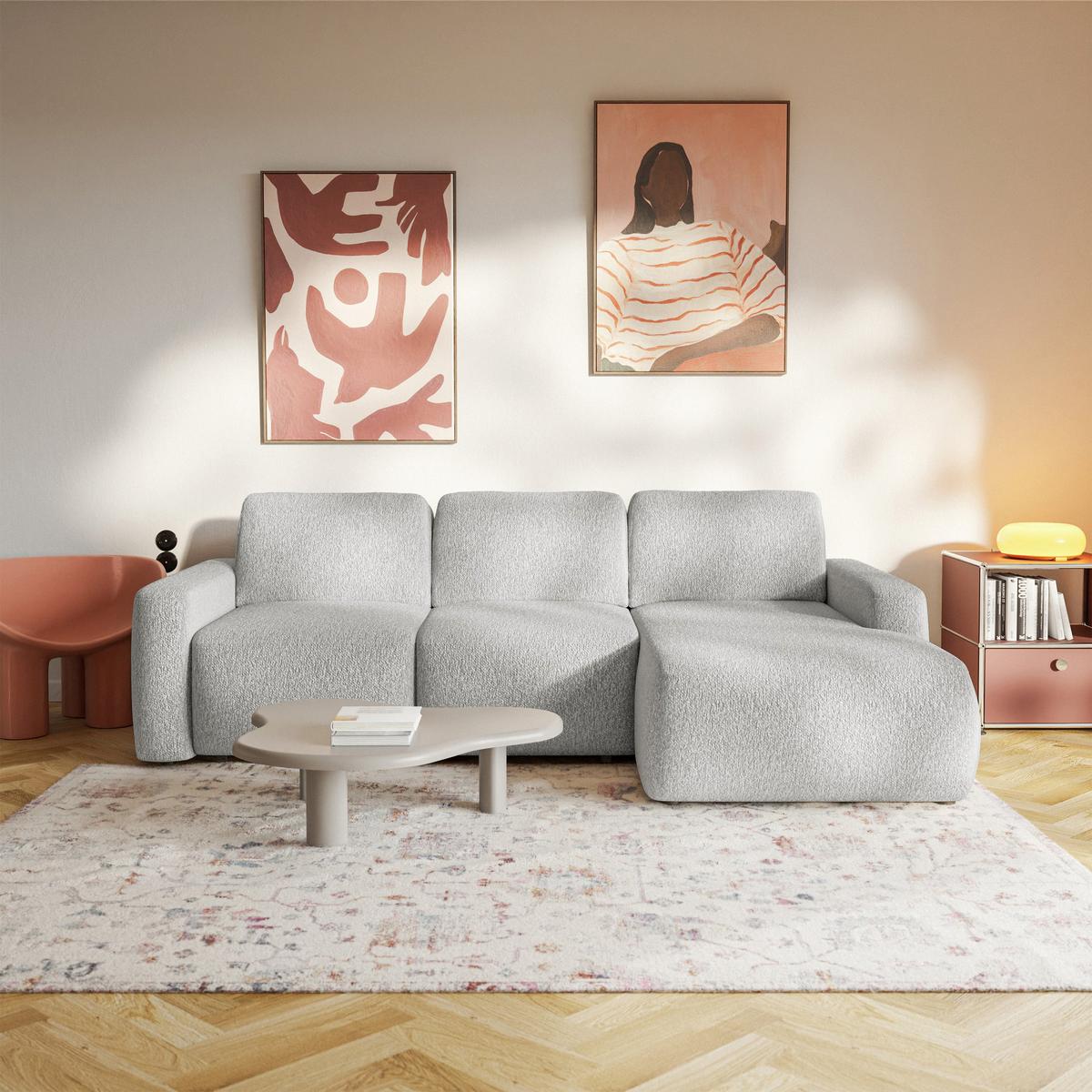 ECKSOFA Carnos Mini Hellgrau Chenille - Hellgrau/Schwarz, Kunststoff/Textil (164/238cm) - Selsey