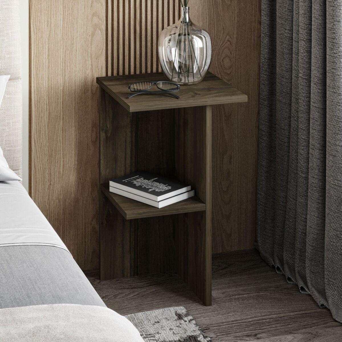 NACHTTISCH quadratisch mit ablage 36/36/60 cm - Naturfarben, Holzwerkstoff (36/60/37cm) - Calicosy