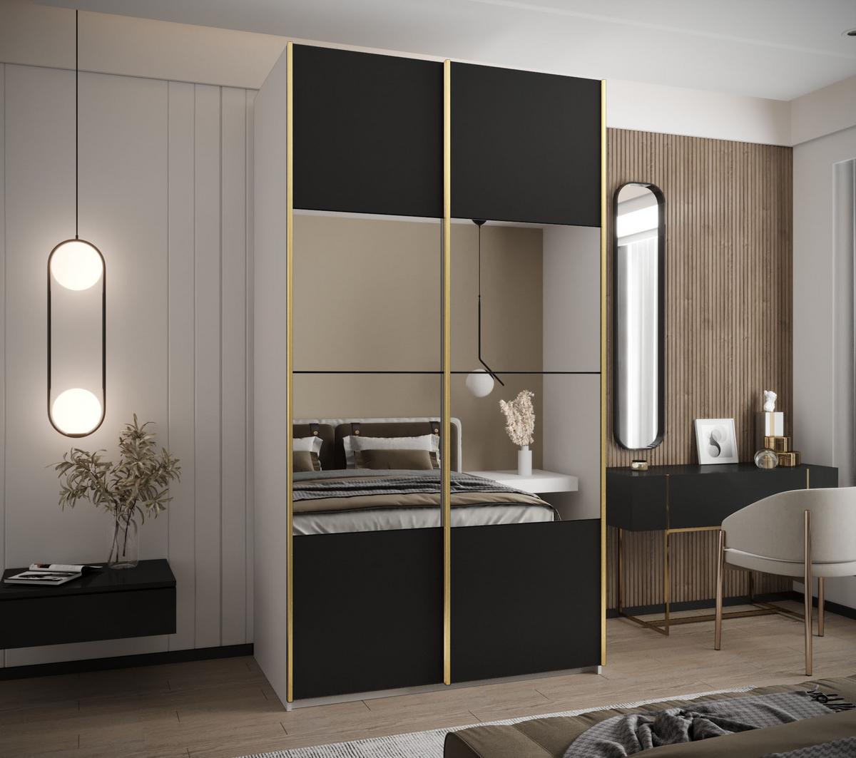 SCHWEBETÜRENSCHRANK 245,5/130/64 2-türig - Goldfarben/Schwarz, Holz/Metall (130/245/64cm) - Abiks Möbel