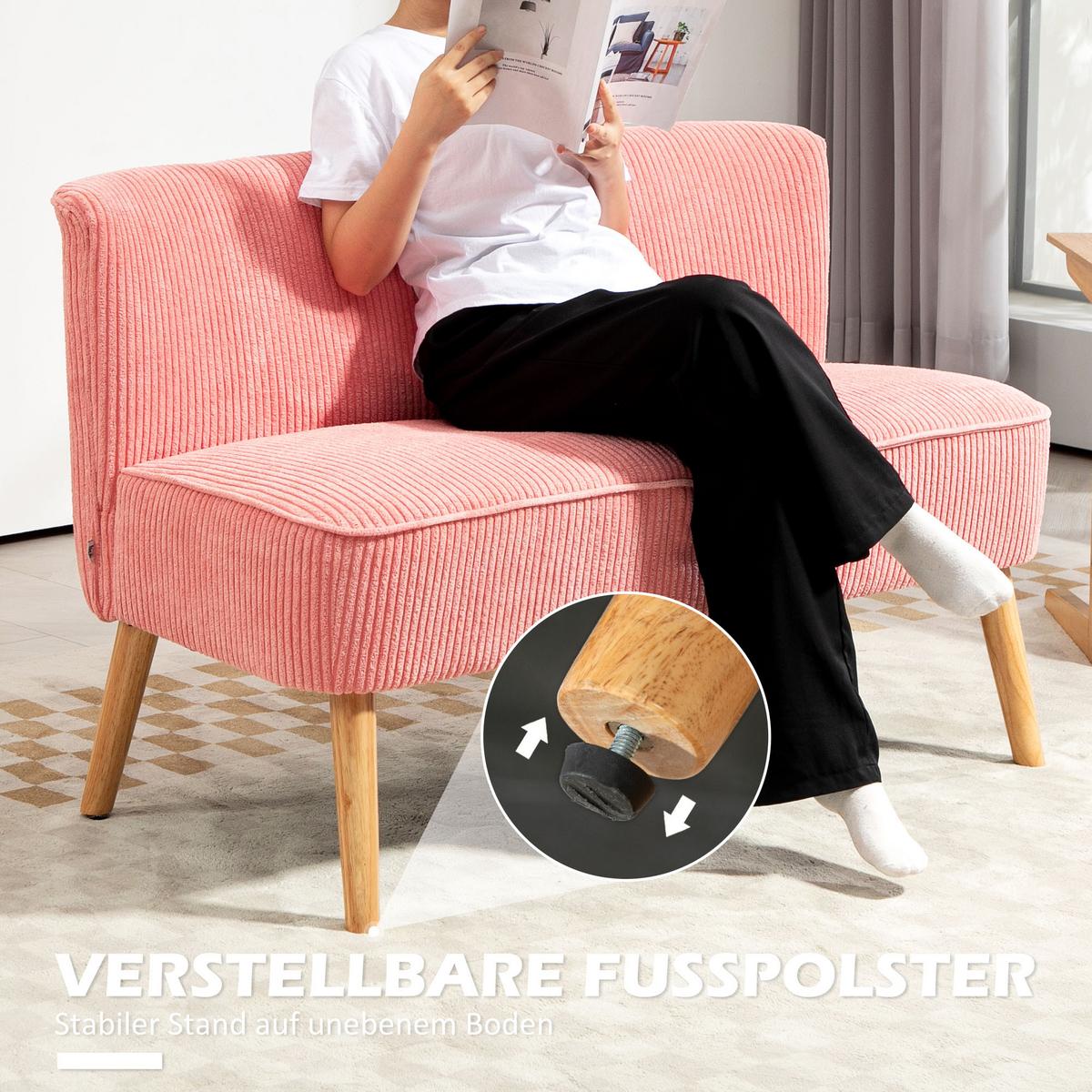 2-SITZER Sofa Polstersofa Doppelsofa Zweisitzer Sofa Cordartiges Polyester Rosa - Koralle/Rosa, Holz/Textil (56.5/77/117cm) - HOMCOM