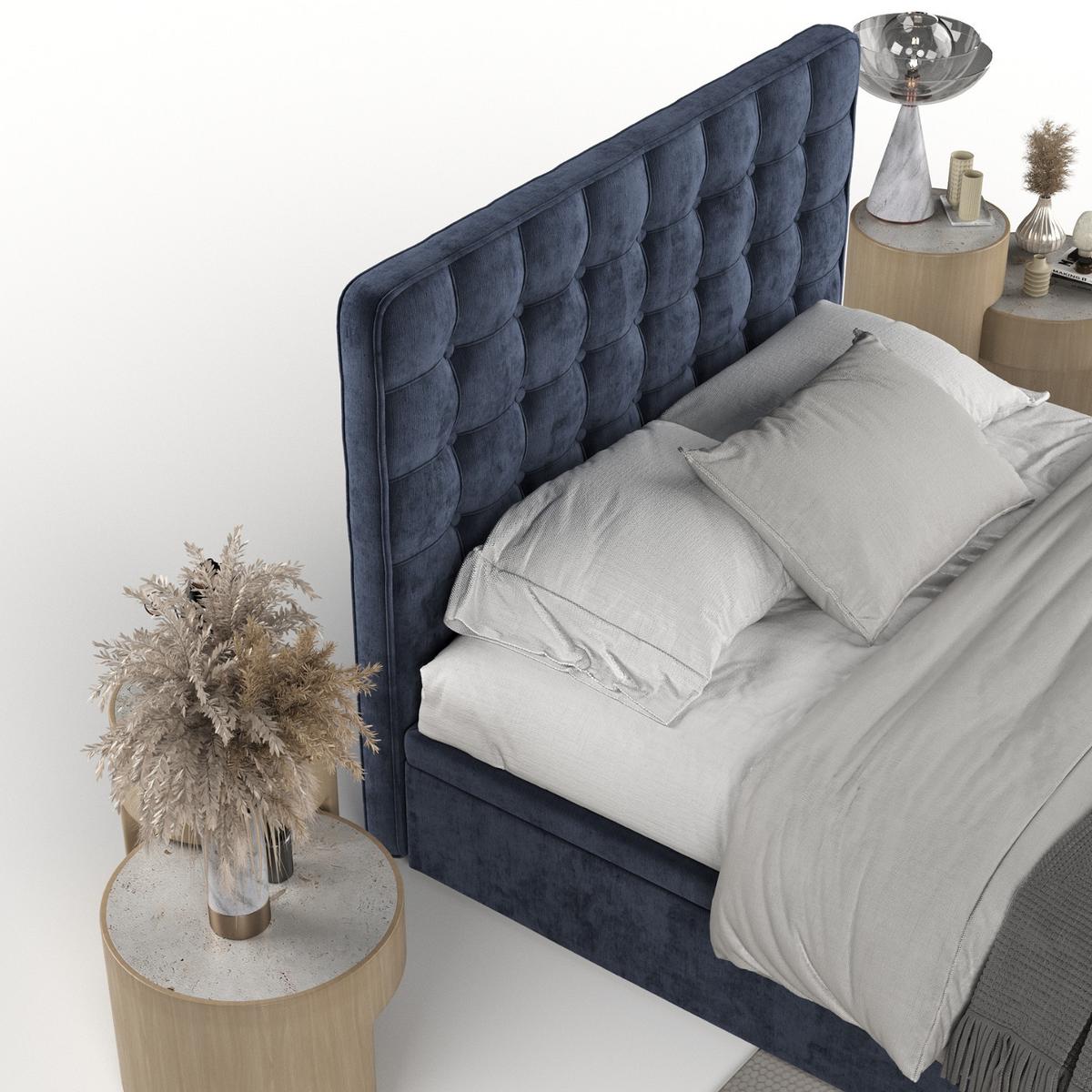 POLSTERBETT Celestia mit Stauraum 180/200 cm Marineblau im Lotta Stoff - Schwarz/Dunkelblau, Holz/Holzwerkstoff (180/200cm) - AltaBeds