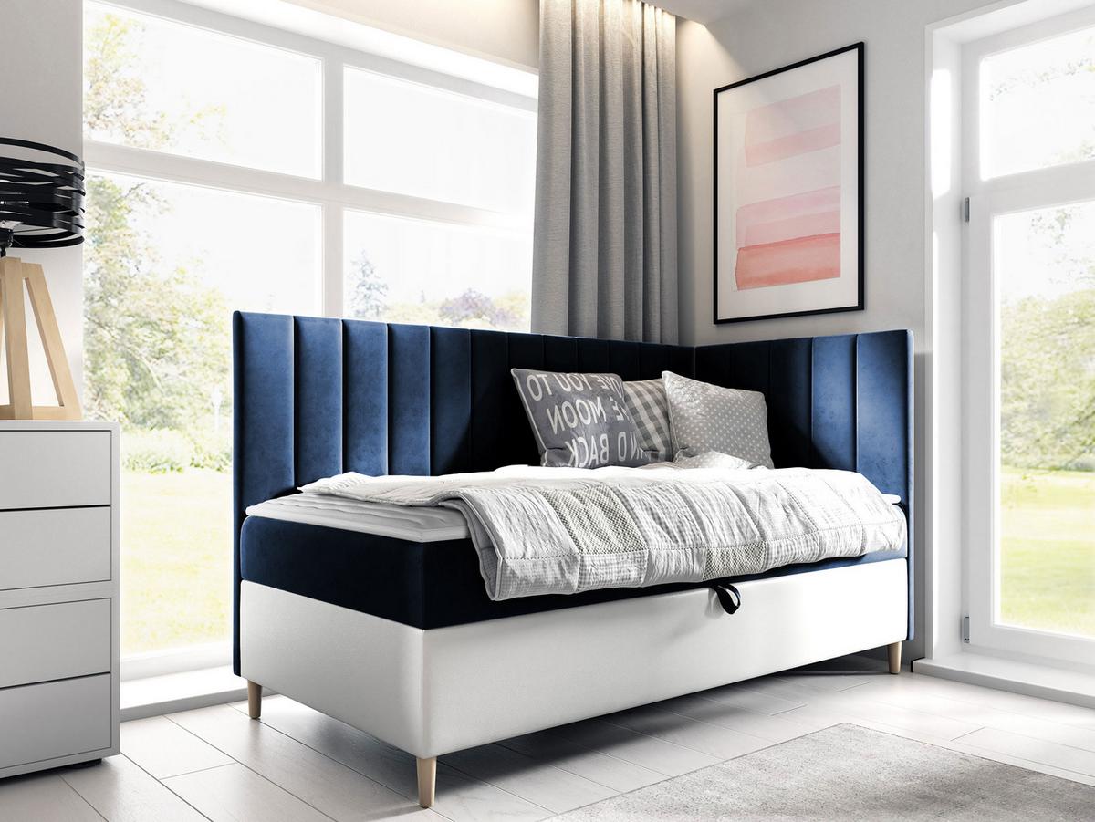 BOXBETT Maja Junior 3, Seite zum Öffnen des Bettkastens: Rechts - H3 - Blau/Weiß, Holz (100/200cm) - MIRJAN24
