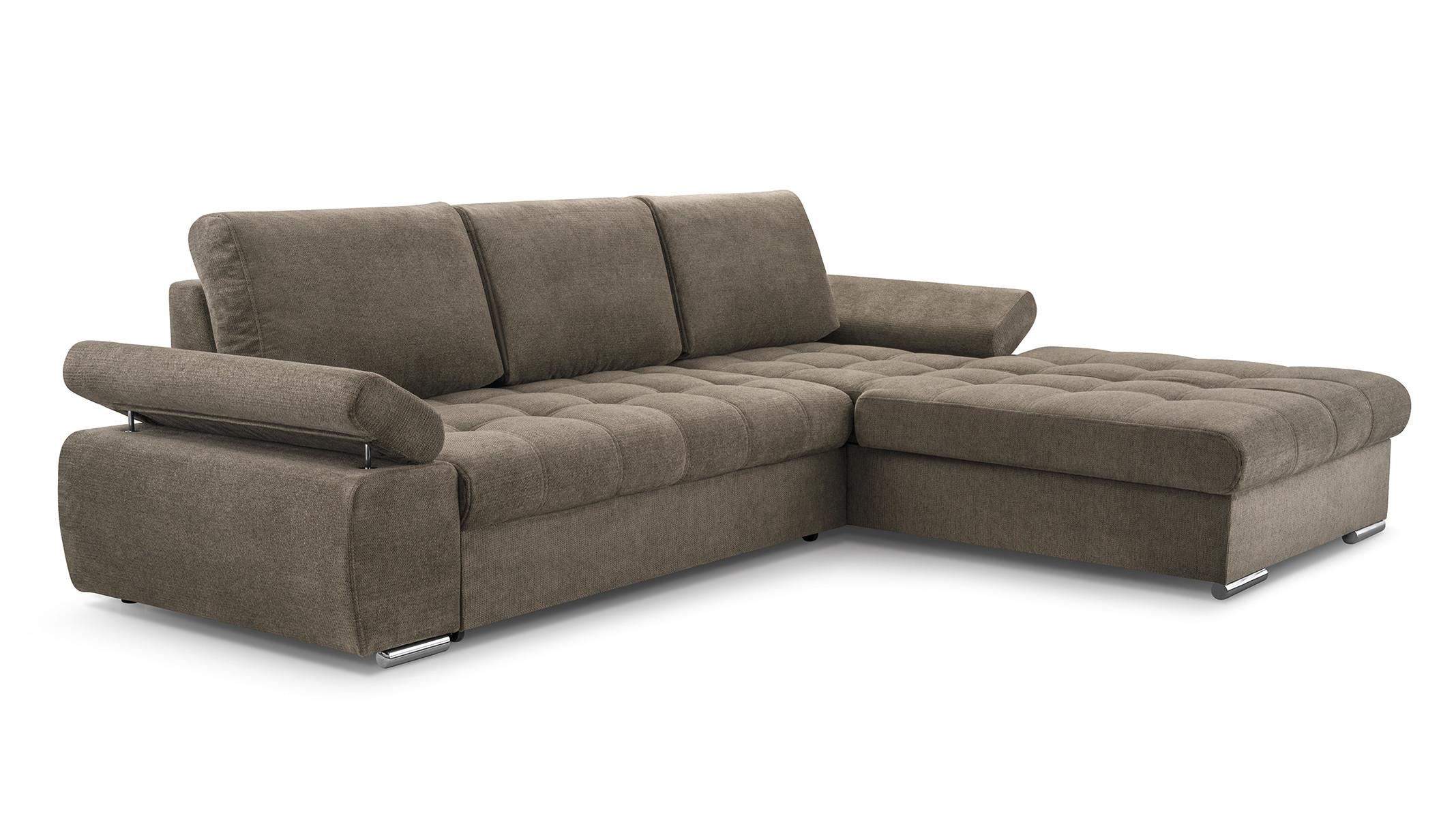 ECKSOFA SANDRO Beige Geflochtener Stoff mit Schlaffunktion - Beige, Holz (277/201cm) - MASSENO