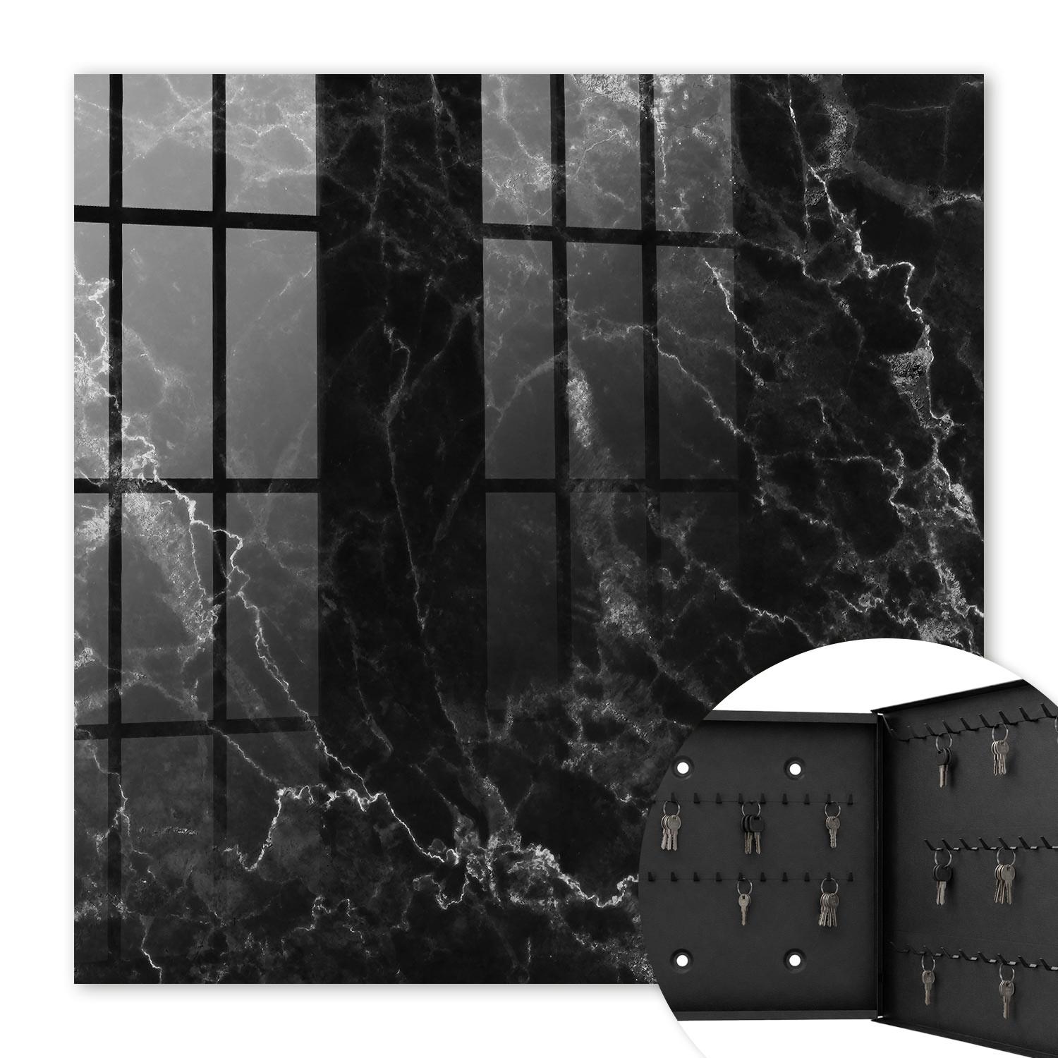 SCHLÜSSELBOX Schwarz 30x30 cm- Türöffnung nach rechts - Marmormuster - Schwarz, Metall (30/30/5cm) - TULUP
