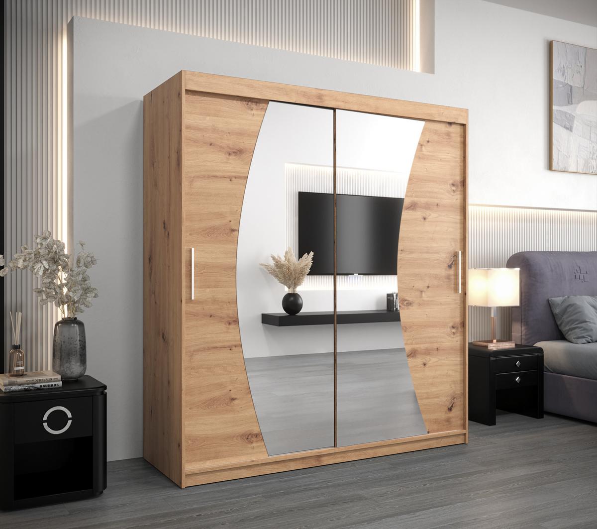 SCHWEBETÜRENSCHRANK 200/180/62 2-türig - Silberfarben/Eiche Artisan, Holz/Kunststoff (180/200/62cm) - MÖBEL KRYSPOL
