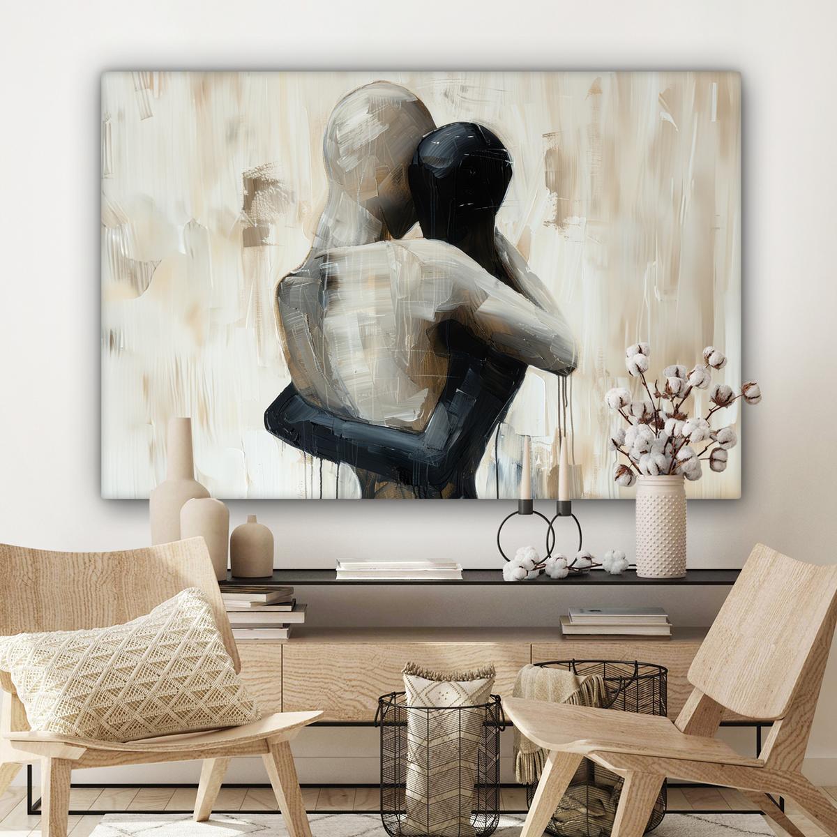 LEINWANDBILD Abstrakt - Liebe - Schwarz und weiß - Modern Groß 140x90 cm - Schwarz, Textil (140/90cm) - MuchoWow
