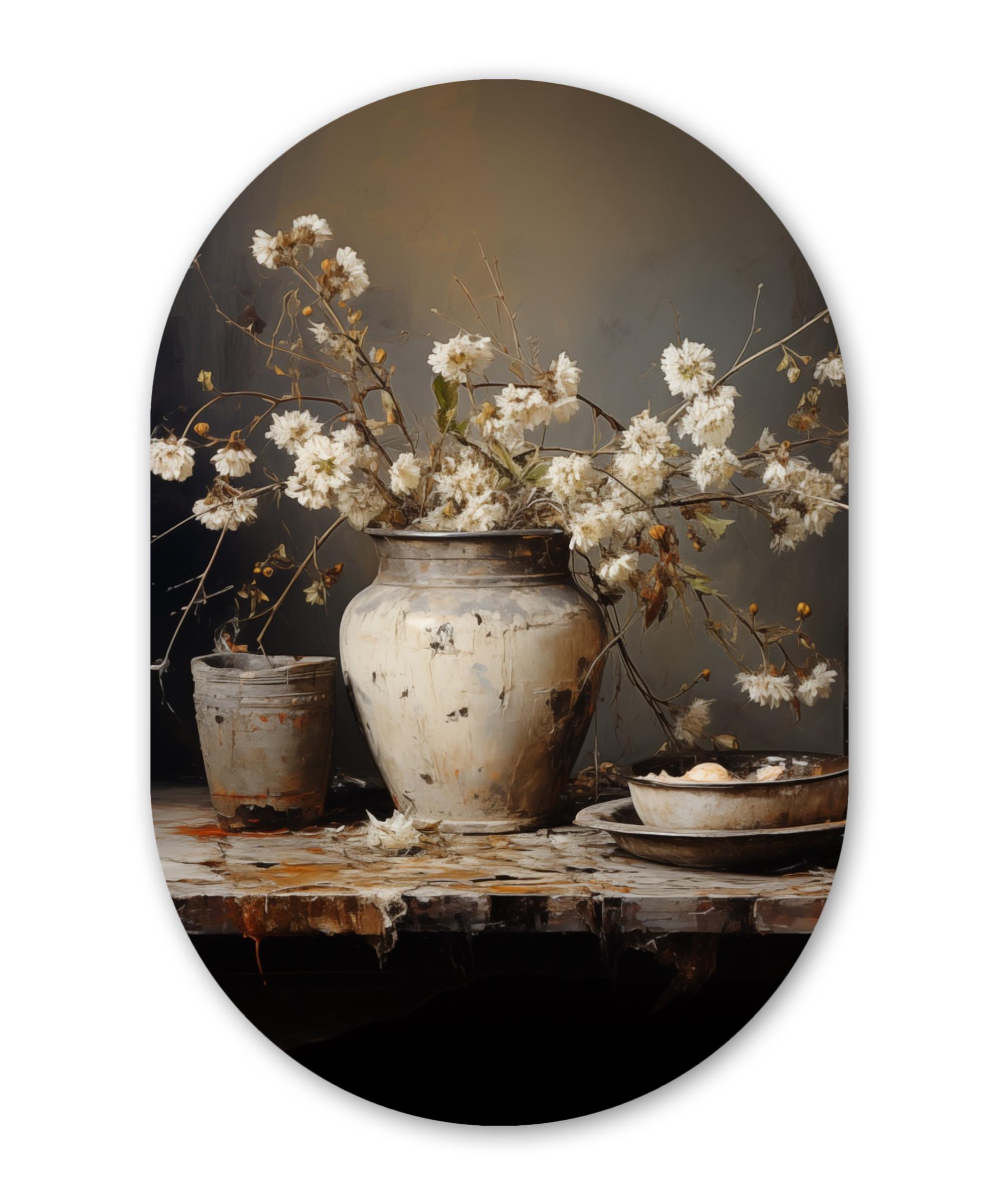 WANDBILD Stilleben - Blumen - Blumenstrauß - Vase - Wein Wanddeko Schlafzimmer 60x90 cm - Ecru, Kunststoff (60/90cm) - MuchoWow