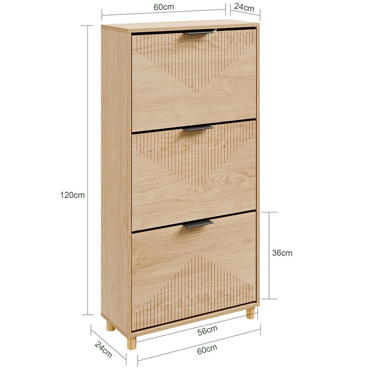 SCHUHSCHRANK mit 3 Schubladen 60x24x120cm Modern - Eichefarben, Holzwerkstoff (24/120/60cm) - SoBuy