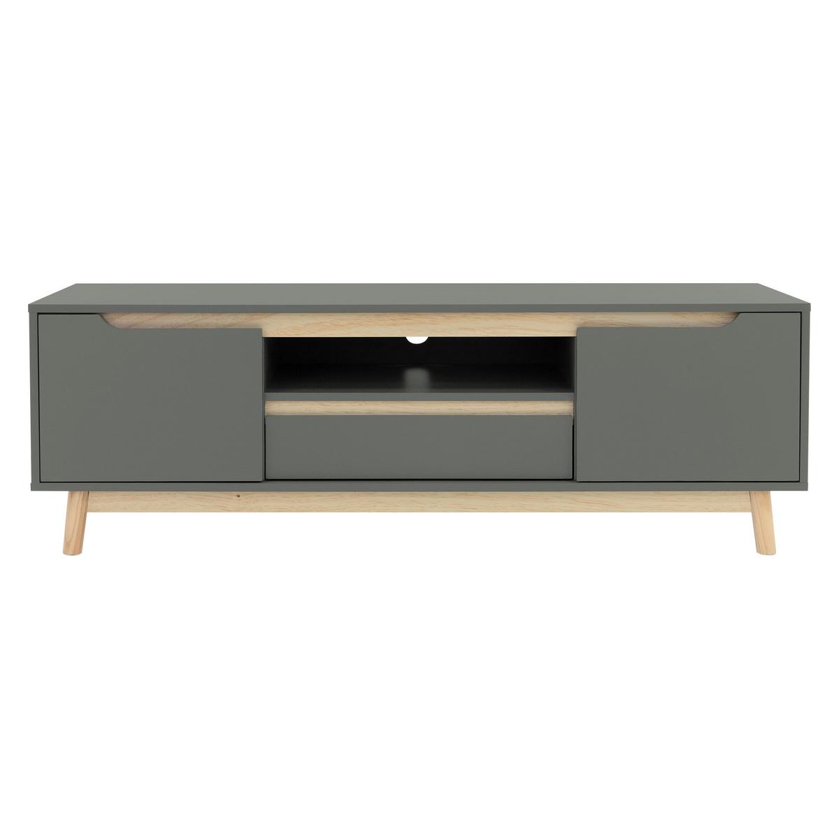 TV-LOWBOARD 140x40x46 cm Grün-Natur mit Kiefernholz-Füße - Naturfarben/Grau, Holz (40/46/140cm) - ML-DESIGN