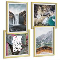 BILDER SET 4er Set - 50x50 cm & 40x60 cm Goldrahmen - Wasserfall Bergreise Natur - Goldfarben, Kunststoff (50/50cm) - TULUP