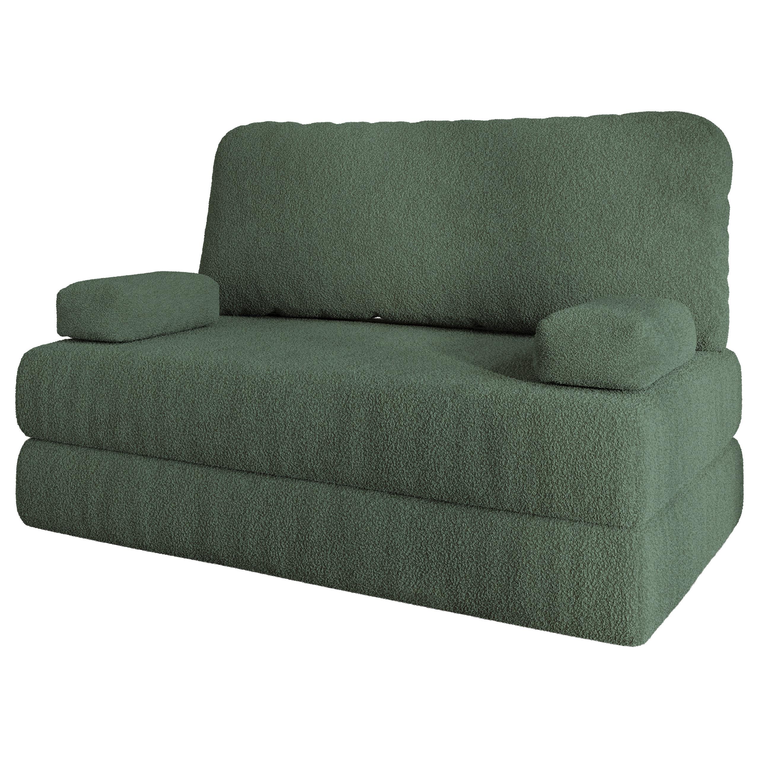 BETTSOFA KESTE aus Schaumstoff Bucle-Stoff Grün Schlaffunktion - Grün, Textil (140/86/60cm) - MASSENO