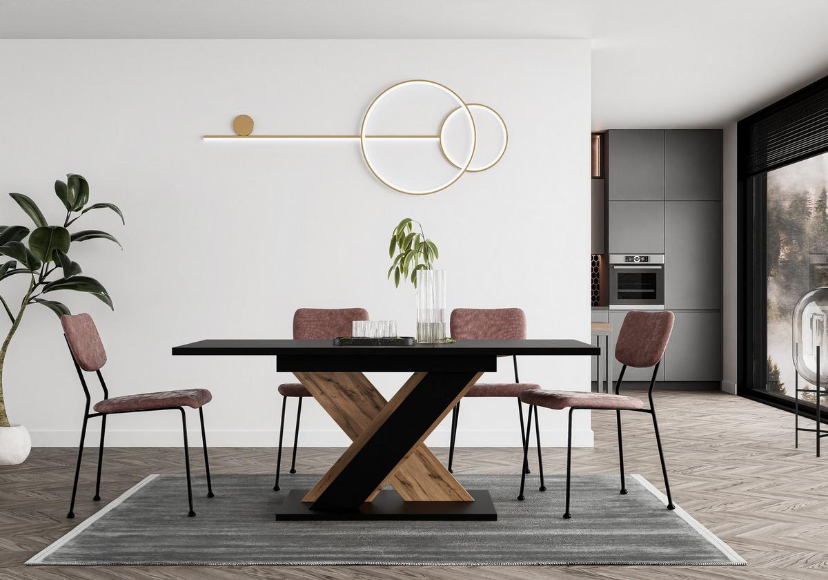 ESSTISCH MERKAS Ausziehbar 120 - 160 / 80 x 76 cm - Eiche Wotan/Schwarz, Holz (120/80/76cm) - MASSENO