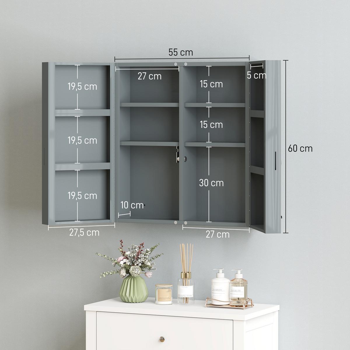MEDIZINSCHRANK Kaltgewalzter Stahl Kohlegrau - Dunkelgrau/Schwarz, Metall (18/60/55cm) - Kleankin