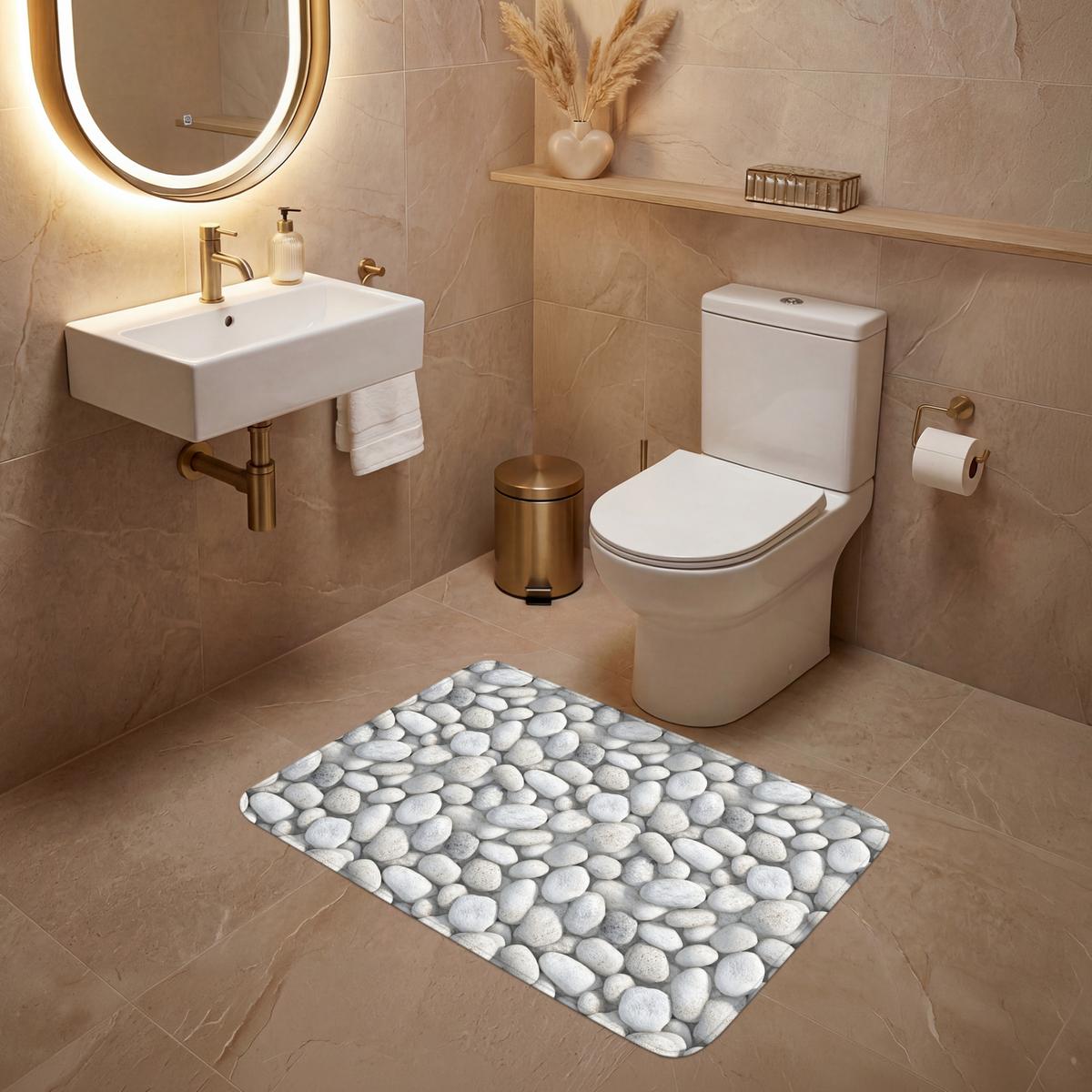 WC-VORLEGER Steine - Grau - Oval Toilettenteppich 90x60 cm - Hellgrau, Textil (90/1cm) - OnlyWow
