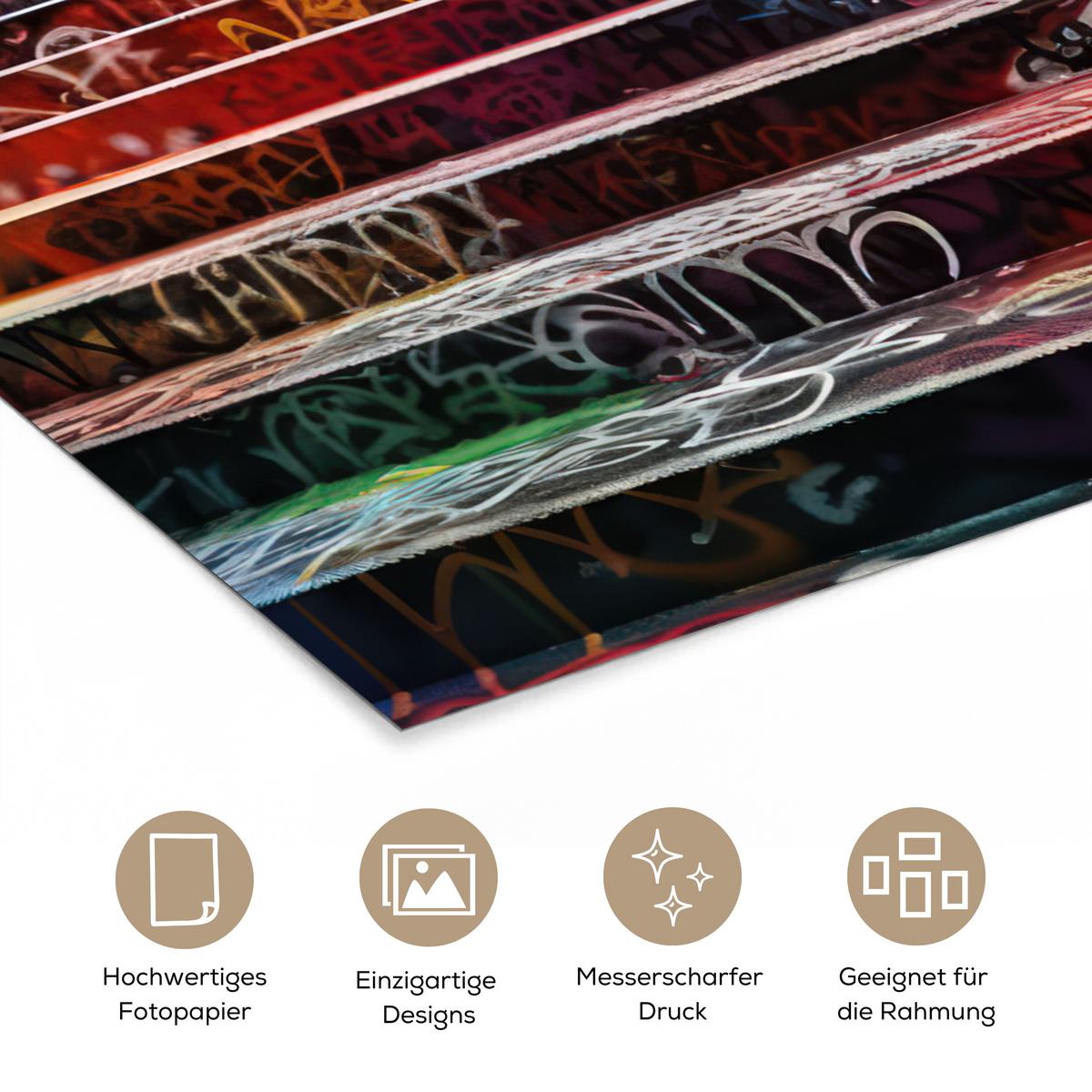 POSTER Treppe - Graffiti - Farben - Kunst Wandbild Schlafzimmer 80x120 cm - Multicolor, Papier (80/120/0.1cm) - MuchoWow