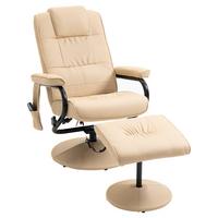 MASSAGESESSEL mit Hocker, Relaxsessel mit Liegefunktion, Massagefunktion, Creme - Creme/Schwarz, Leder/Kunststoff (84/95/77cm) - HOMCOM