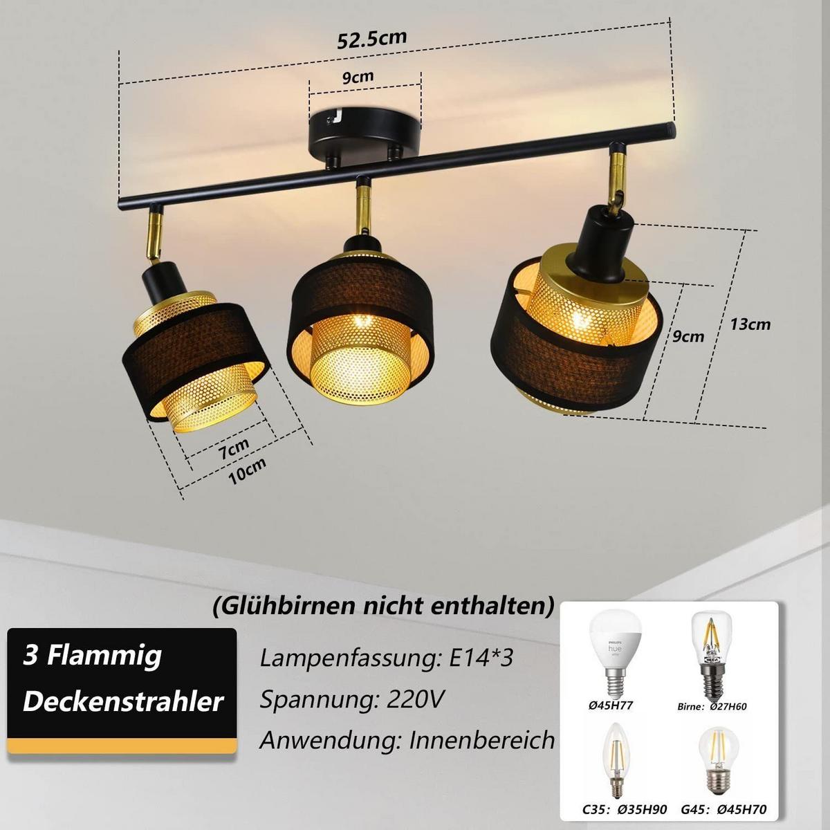 DECKENSTRAHLER Lisbeth 3-flammig 53/10/13 cm - Schwarz, Metall (53/10/13cm) - Nettlife
