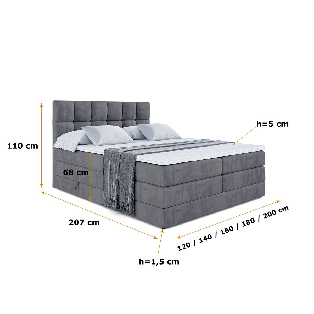 BOXSPRINGBETT RICAR KING - 200x200 - H3/H4 - Dunkelgrau - Dunkelgrau, Holzwerkstoff (200/200cm) - ALTDECOR