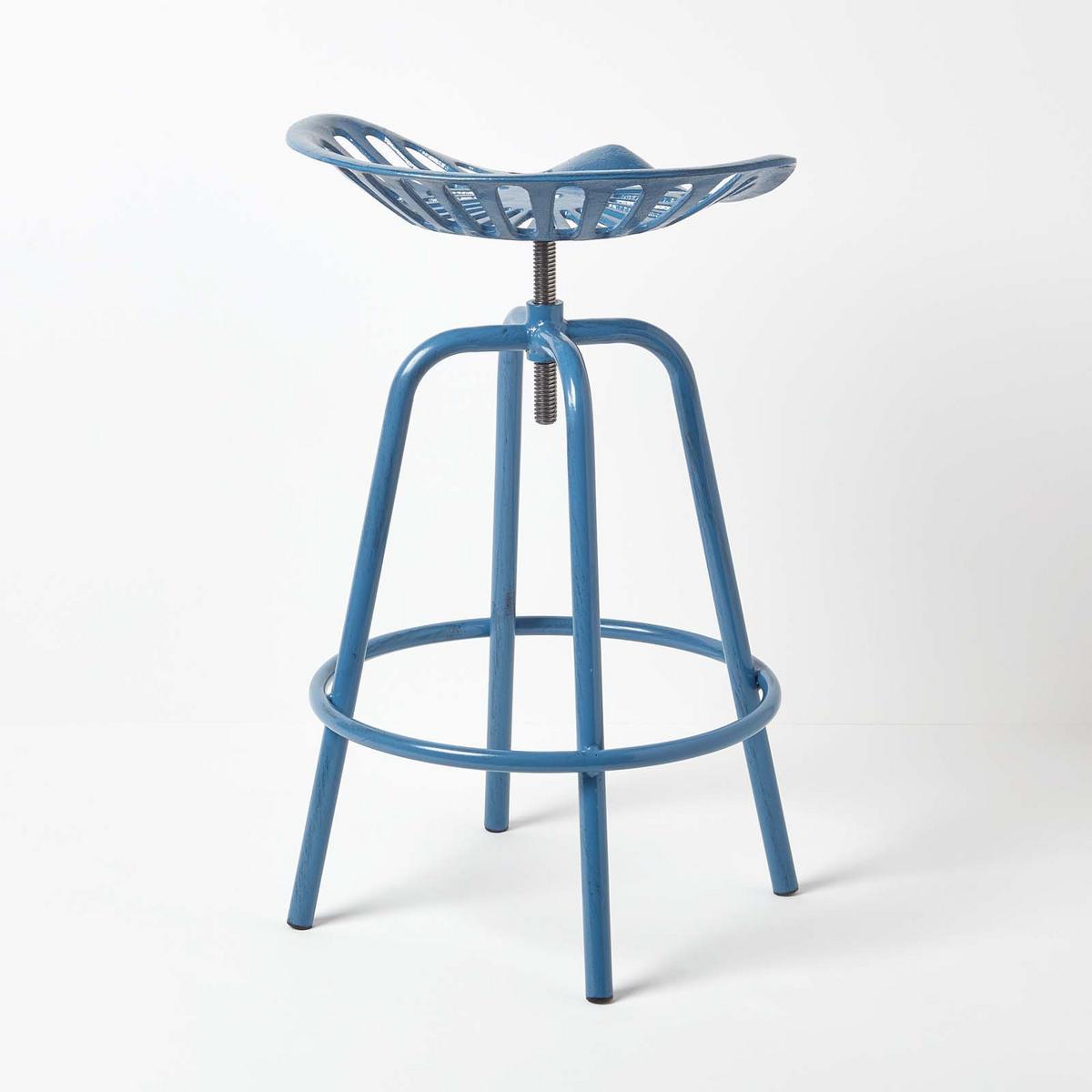 BARHOCKER Traktorsitz, Metall im Vintage-Look, höhenverstellbar - Blau, Metall (47/74/50cm) - Homescapes