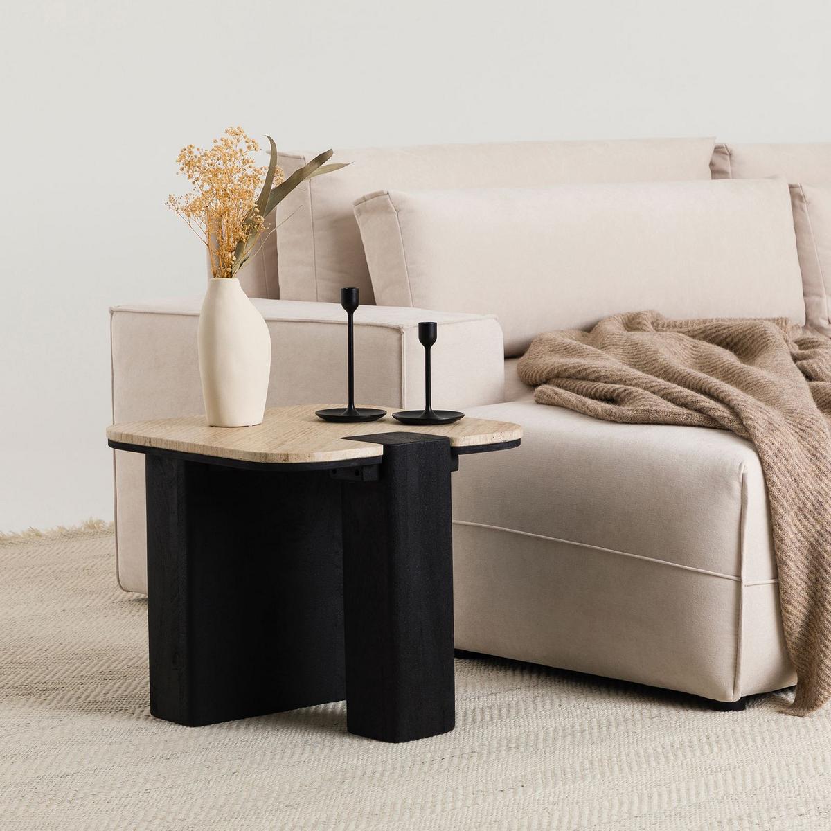 COUCHTISCH DELHI beige/schwarz - Beige/Schwarz, Holz/Naturmaterialen (50/50/43cm) - IDIMEX