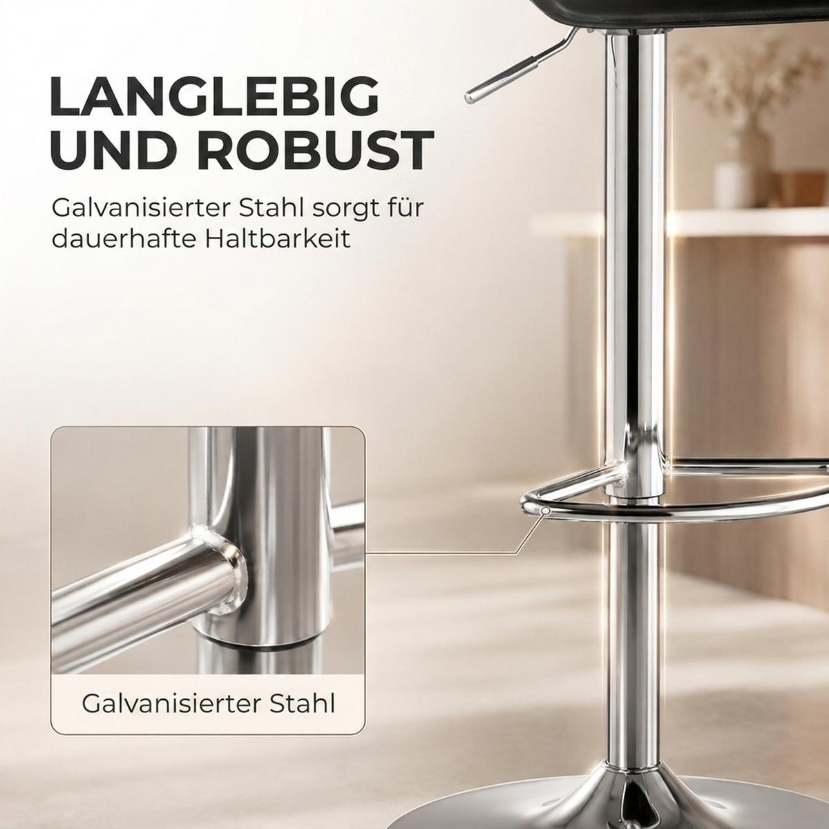 BARHOCKER PVC Schwarz - Silberfarben/Schwarz, Kunststoff/Metall (38/83/38cm) - HOMCOM
