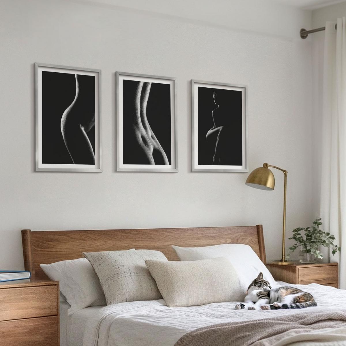 BILDER SET 3er Set - 40x60 cm Silberner Rahmen - Schwarz-weiße weibliche Silhouetten - Silberfarben, Kunststoff (40/60cm) - TULUP