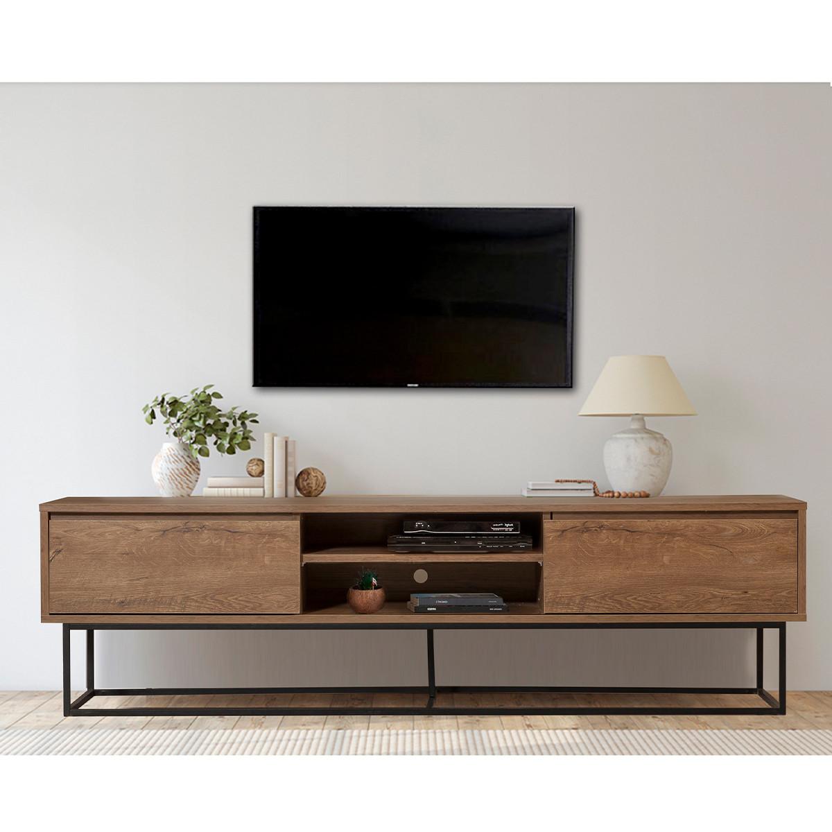 TV-MÖBEL 2 Nischen 2 Schubladen Nussbaum Dekor L180 cm - Rodez - Nussbaumfarben, Holzwerkstoff (40/50/12cm) - Calicosy